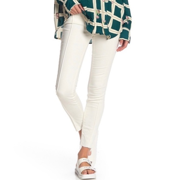 Free People Jean Pin Tuck Pant Mid Rise Skinny Leg Step Hem Cream Neutral NWT 27 - Picture 10 of 10